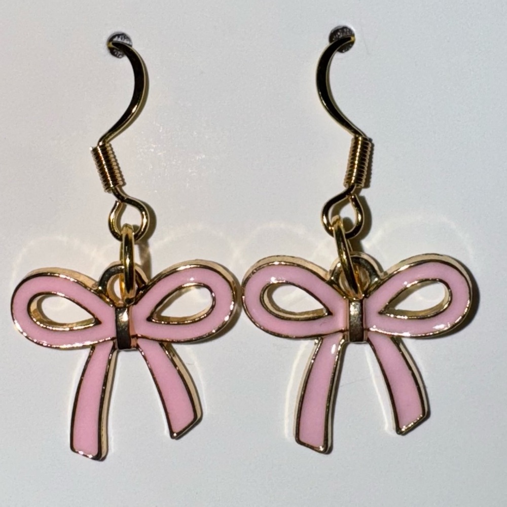 Handmade Pink Bow Drop Earrings